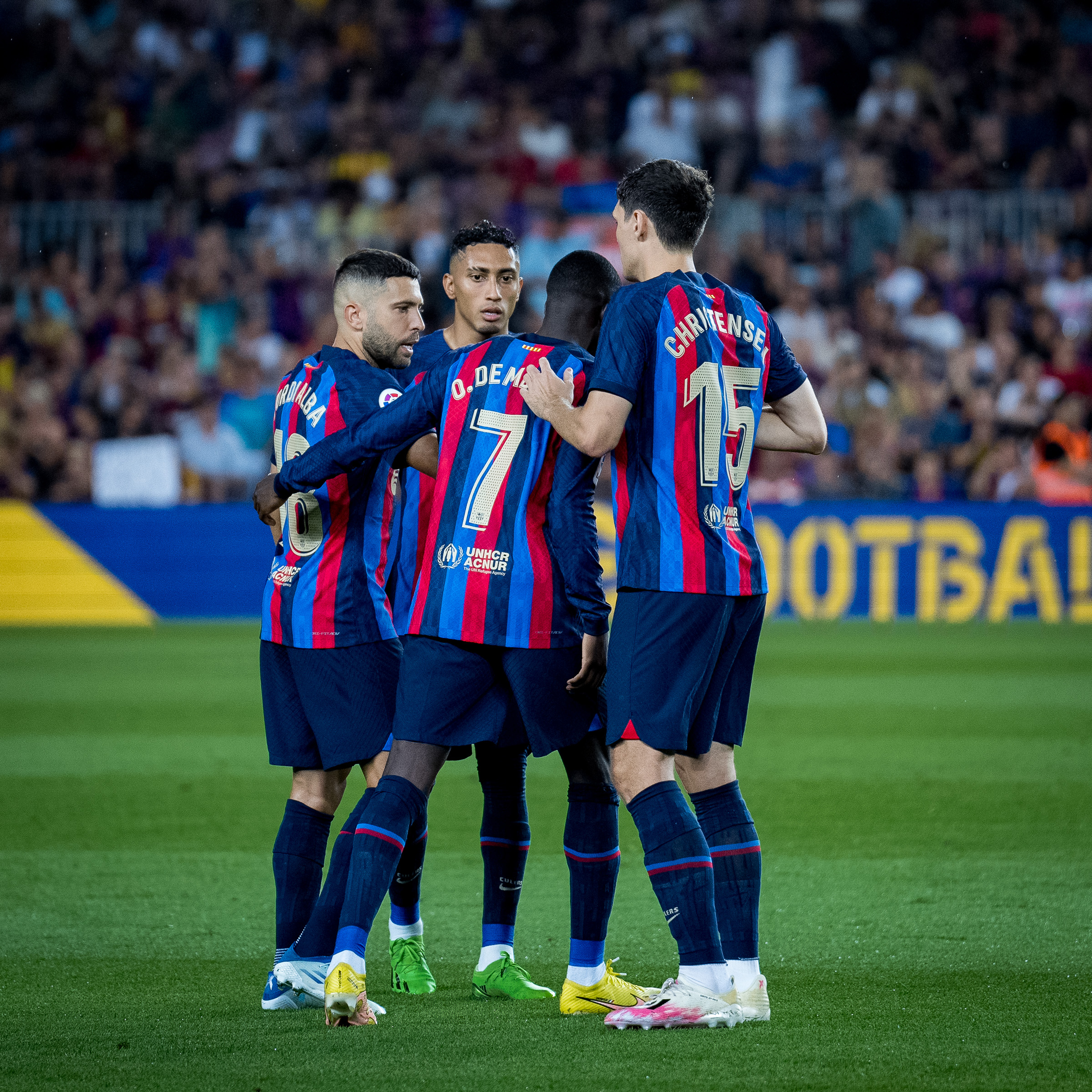 Barcelona football club celebrating a goal